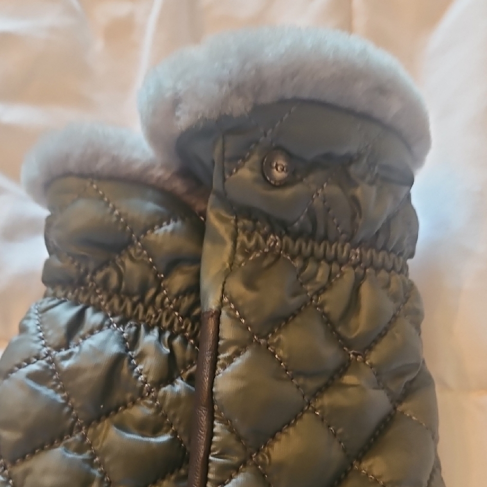 UGG Gray Quilted Mittens with Shearling Trim